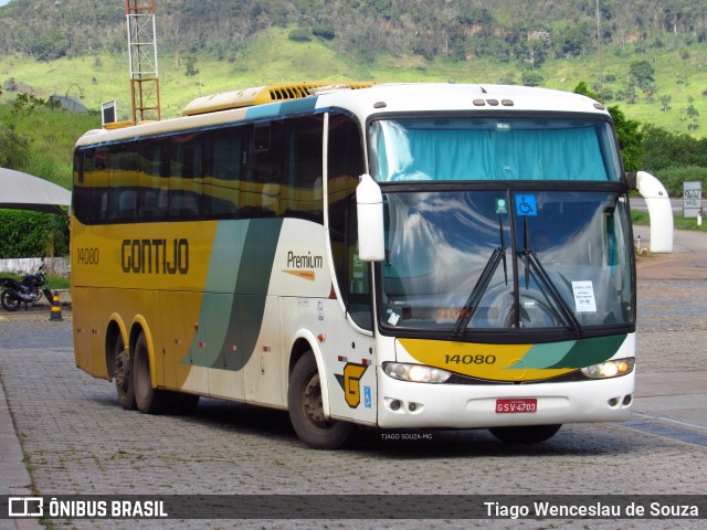 Empresa Gontijo de Transportes 14080 na cidade de João Monlevade, Minas Gerais, Brasil, por Tiago Wenceslau de Souza. ID da foto: 8589216.