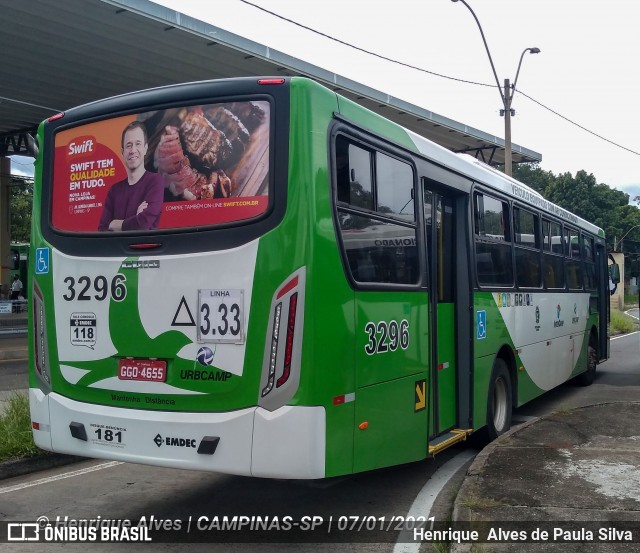 VB Transportes e Turismo 3296 na cidade de Campinas, São Paulo, Brasil, por Henrique Alves de Paula Silva. ID da foto: 8590291.