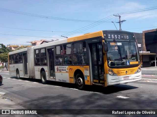 Viação Metrópole Paulista - Zona Leste 3 1401 na cidade de São Paulo, São Paulo, Brasil, por Rafael Lopes de Oliveira. ID da foto: 8608814.