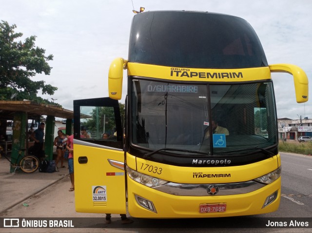 Viação Itapemirim 17033 na cidade de Goiana, Pernambuco, Brasil, por Jonas Alves. ID da foto: 8606348.