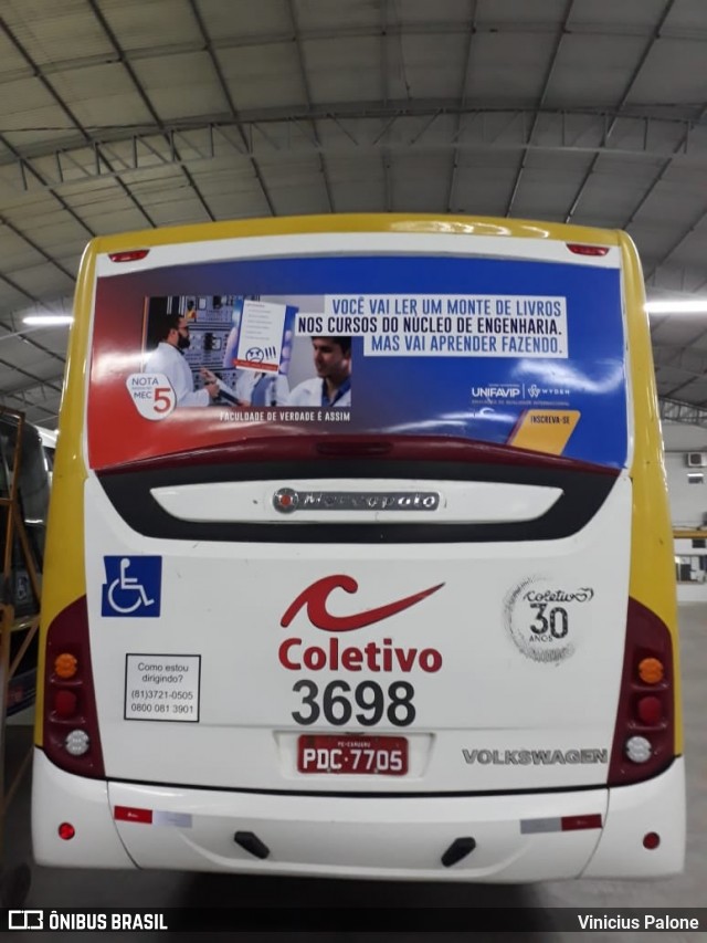 Coletivo Transportes 3698 na cidade de Caruaru, Pernambuco, Brasil, por Vinicius Palone. Número da foto: #8605940.