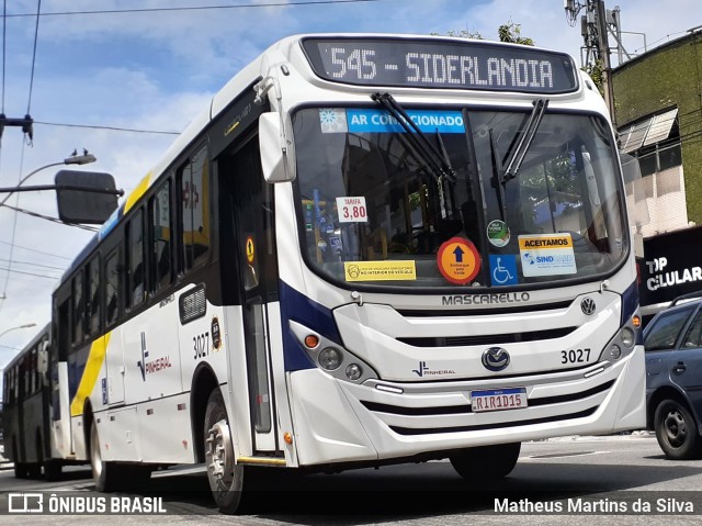 Viação Pinheiral 3027 na cidade de Volta Redonda, Rio de Janeiro, Brasil, por Matheus Martins da Silva. ID da foto: 8523228.