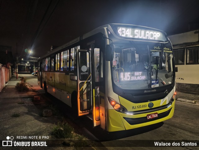 Viação Nilopolitana RJ 123.033 na cidade de Nilópolis, Rio de Janeiro, Brasil, por Walace dos Santos. ID da foto: 8524366.