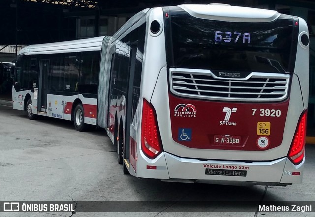 Viação Metrópole Paulista - Zona Sul 7 3920 na cidade de São Paulo, São Paulo, Brasil, por Matheus Zaghi. ID da foto: 8528035.