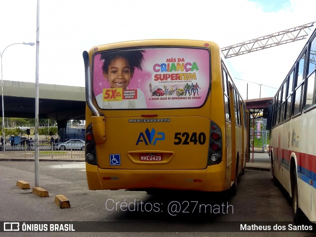 AVP - Auto Viação Paraíso 5240 na cidade de Aracaju, Sergipe, Brasil, por Matheus dos Santos. ID da foto: 9324403.