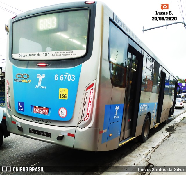 Transwolff Transportes e Turismo 6 6703 na cidade de São Paulo, São Paulo, Brasil, por Lucas Santos da Silva. ID da foto: 9397757.