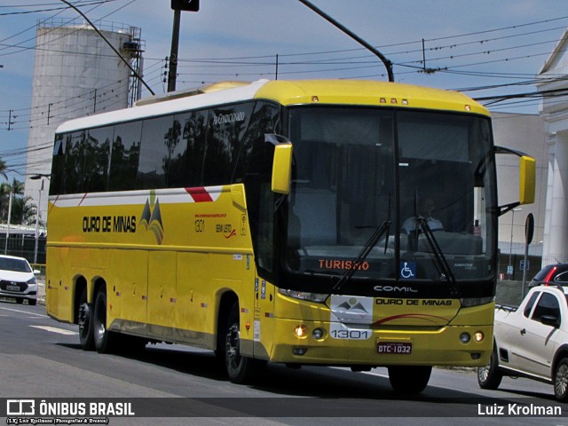 Ouro de Minas Transportes e Turismo 1301 na cidade de Juiz de Fora, Minas Gerais, Brasil, por Luiz Krolman. ID da foto: 9397935.