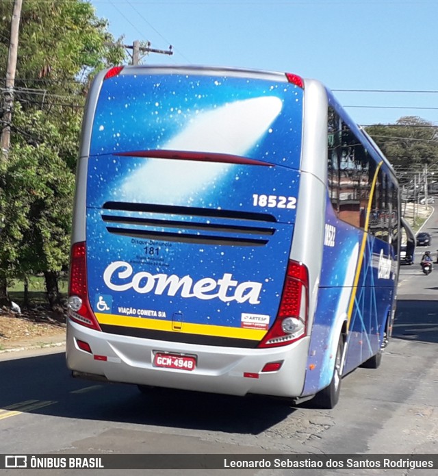 Viação Cometa 18522 na cidade de Campinas, São Paulo, Brasil, por Leonardo Sebastiao dos Santos Rodrigues. ID da foto: 9349129.