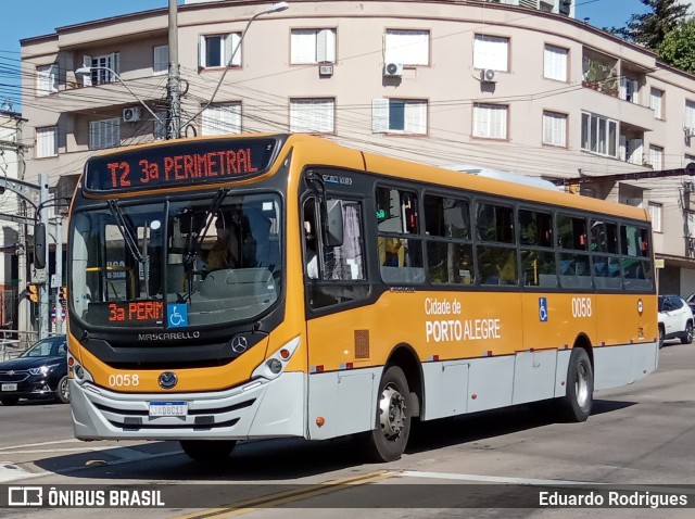 Companhia Carris Porto-Alegrense 0058 na cidade de Porto Alegre, Rio Grande do Sul, Brasil, por Eduardo Rodrigues. Número da foto: #9424950.
