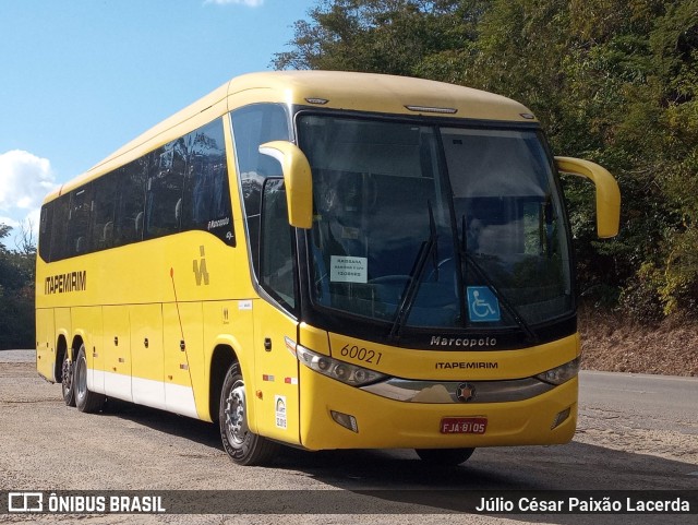 Viação Itapemirim 60021 na cidade de Leopoldina, Minas Gerais, Brasil, por Júlio César Paixão Lacerda. Número da foto: #9474009.