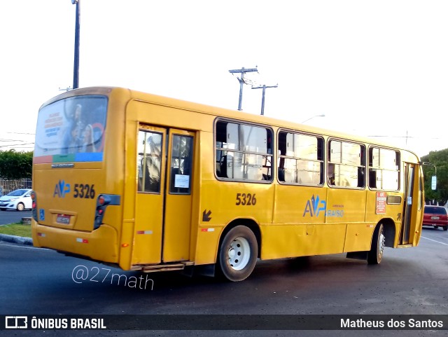 AVP - Auto Viação Paraíso 5326 na cidade de Aracaju, Sergipe, Brasil, por Matheus dos Santos. ID da foto: 9496865.