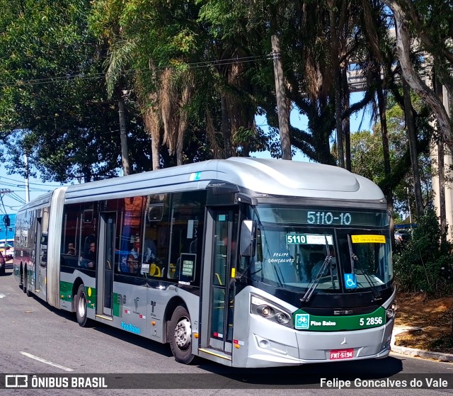 Via Sudeste Transportes S.A. 5 2856 na cidade de São Paulo, São Paulo, Brasil, por Felipe Goncalves do Vale. ID da foto: 9501848.