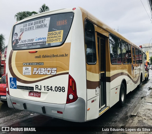 Transportes Fabio's RJ 154.098 na cidade de Rio de Janeiro, Rio de Janeiro, Brasil, por Luiz Eduardo Lopes da Silva. Número da foto: #9432801.