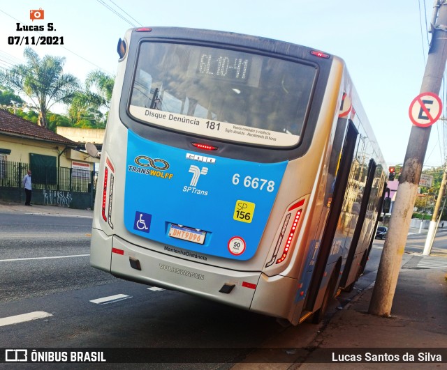 Transwolff Transportes e Turismo 6 6678 na cidade de São Paulo, São Paulo, Brasil, por Lucas Santos da Silva. Número da foto: #9447012.