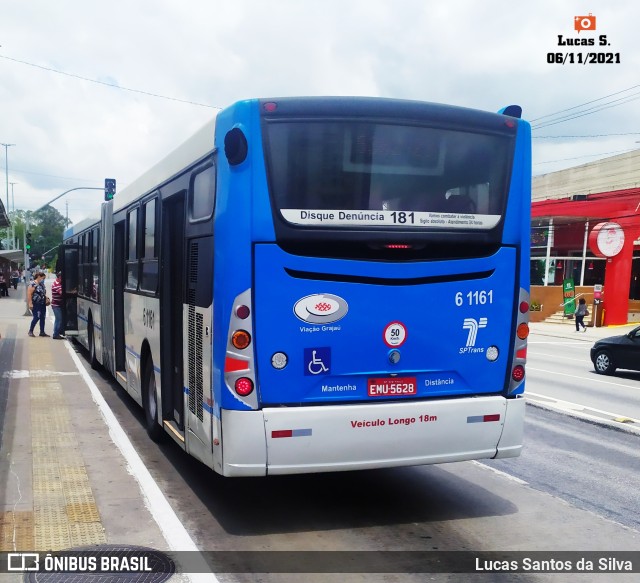 Viação Grajaú S.A. 6 1161 na cidade de São Paulo, São Paulo, Brasil, por Lucas Santos da Silva. ID da foto: 9551306.