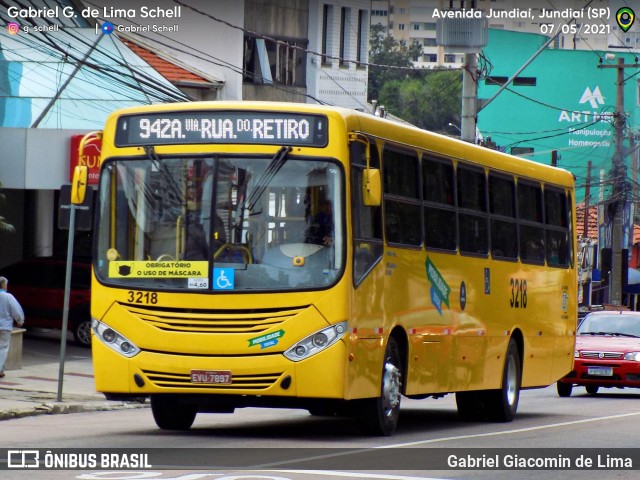 Auto Ônibus Três Irmãos 3218 na cidade de Jundiaí, São Paulo, Brasil, por Gabriel Giacomin de Lima. ID da foto: 9563216.