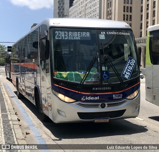 Viação Ideal B28728 na cidade de Rio de Janeiro, Rio de Janeiro, Brasil, por Luiz Eduardo Lopes da Silva. ID da foto: 9520893.