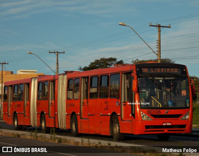 Transporte Coletivo Glória BD136 na cidade de Curitiba, Paraná, Brasil, por Matheus Felipe. Número da foto: #9527335.