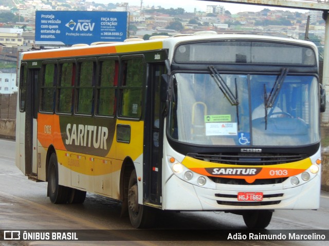 Saritur - Santa Rita Transporte Urbano e Rodoviário 0103 na cidade de Belo Horizonte, Minas Gerais, Brasil, por Adão Raimundo Marcelino. ID da foto: 8659266.