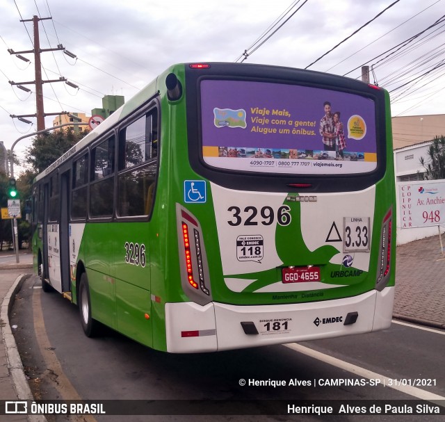 VB Transportes e Turismo 3296 na cidade de Campinas, São Paulo, Brasil, por Henrique Alves de Paula Silva. Número da foto: #8662792.