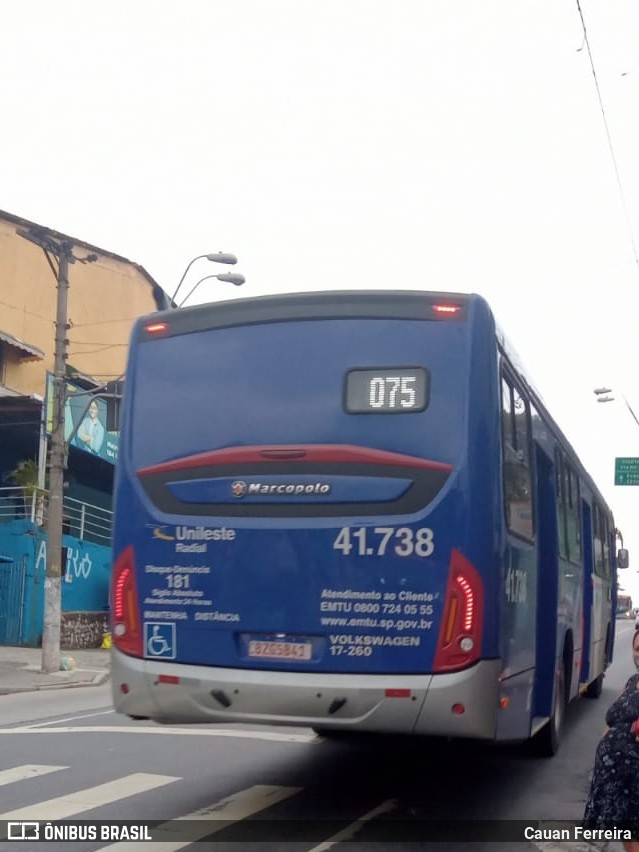 Radial Transporte Coletivo 41.738 na cidade de Itaquaquecetuba, São Paulo, Brasil, por Cauan Ferreira. ID da foto: 8674569.