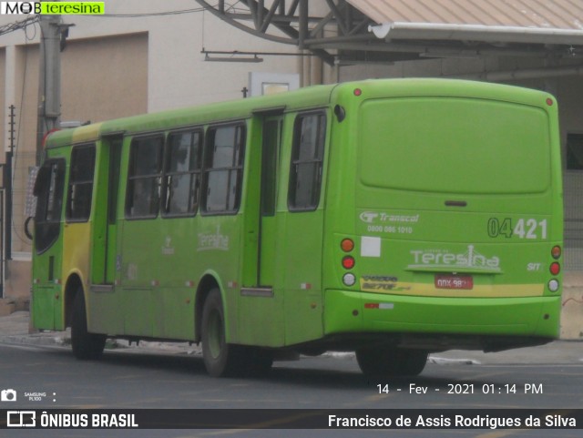 Transcol Transportes Coletivos 04421 na cidade de Teresina, Piauí, Brasil, por Francisco de Assis Rodrigues da Silva. ID da foto: 8681342.