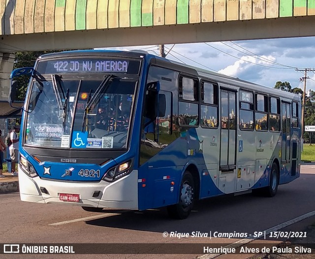 Onicamp Transporte Coletivo 4921 na cidade de Campinas, São Paulo, Brasil, por Henrique Alves de Paula Silva. Número da foto: #8682503.