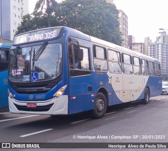 Onicamp Transporte Coletivo 4907 na cidade de Campinas, São Paulo, Brasil, por Henrique Alves de Paula Silva. Número da foto: #8632827.