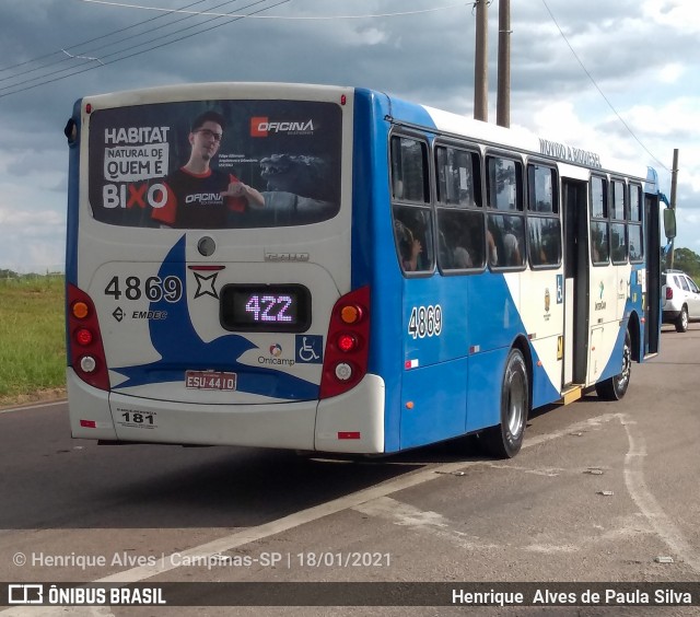 Onicamp Transporte Coletivo 4869 na cidade de Campinas, São Paulo, Brasil, por Henrique Alves de Paula Silva. Número da foto: #8632750.