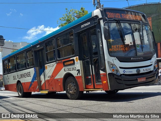 Viação Sul Fluminense RJ 202.063 na cidade de Volta Redonda, Rio de Janeiro, Brasil, por Matheus Martins da Silva. Número da foto: #8728543.