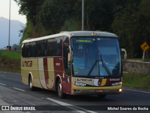 Transportes Única Petrópolis RJ 163.007 na cidade de Duque de Caxias, Rio de Janeiro, Brasil, por Michel Soares da Rocha. ID da foto: 8759826.