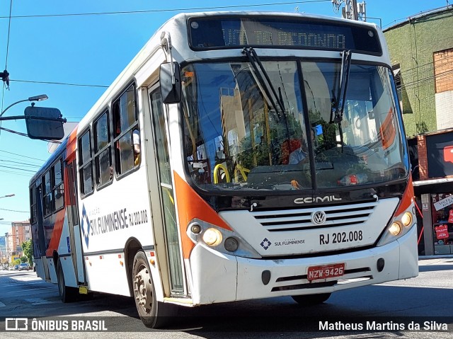 Viação Sul Fluminense RJ 202.008 na cidade de Volta Redonda, Rio de Janeiro, Brasil, por Matheus Martins da Silva. ID da foto: 8765136.