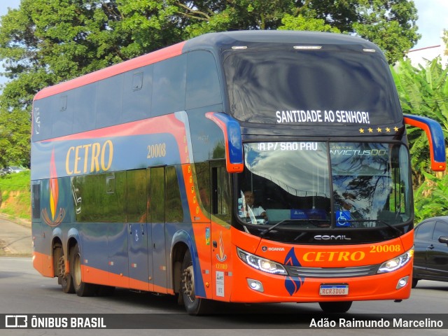 Viação Cetro 20008 na cidade de Belo Horizonte, Minas Gerais, Brasil, por Adão Raimundo Marcelino. ID da foto: 8714455.