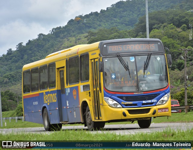 Auto Viação Reginas RJ 110.286 na cidade de Guapimirim, Rio de Janeiro, Brasil, por Eduardo  Marques Teixeira. ID da foto: 8717747.