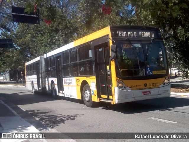 Viação Metrópole Paulista - Zona Leste 3 1527 na cidade de São Paulo, São Paulo, Brasil, por Rafael Lopes de Oliveira. ID da foto: 8806745.