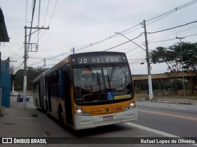 Viação Metrópole Paulista - Zona Leste 3 1448 na cidade de São Paulo, São Paulo, Brasil, por Rafael Lopes de Oliveira. ID da foto: 8827756.