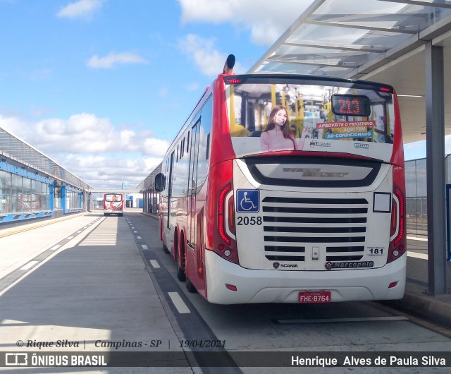 Itajaí Transportes Coletivos 2058 na cidade de Campinas, São Paulo, Brasil, por Henrique Alves de Paula Silva. ID da foto: 8833756.