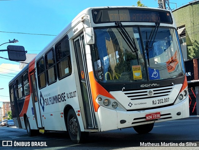 Viação Sul Fluminense RJ 202.007 na cidade de Volta Redonda, Rio de Janeiro, Brasil, por Matheus Martins da Silva. ID da foto: 8852618.