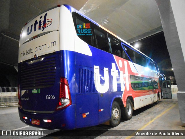 UTIL - União Transporte Interestadual de Luxo 13908 na cidade de Belo Horizonte, Minas Gerais, Brasil, por Vicente de Paulo Alves. Número da foto: #8865376.