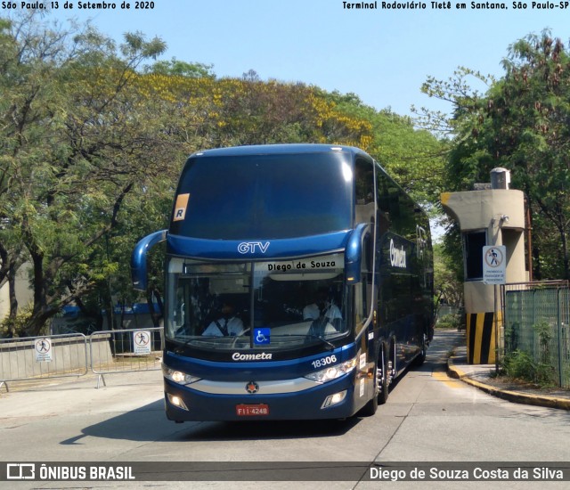 Viação Cometa 18306 na cidade de São Paulo, São Paulo, Brasil, por Diego de Souza Costa da Silva. ID da foto: 8795146.