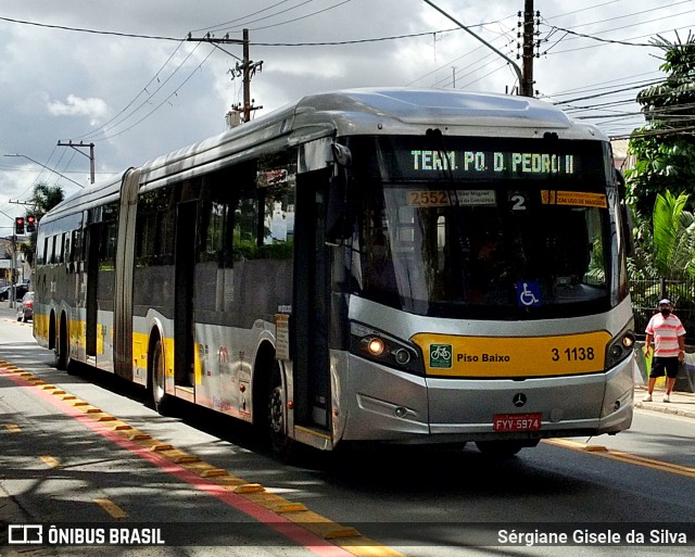 Viação Metrópole Paulista - Zona Leste 3 1138 na cidade de São Paulo, São Paulo, Brasil, por Sérgiane Gisele da Silva. Número da foto: #8797029.