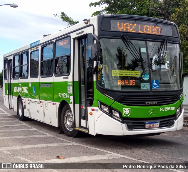 Viação Vera Cruz RJ 205.104 na cidade de Rio de Janeiro, Rio de Janeiro, Brasil, por Pedro Henrique Paes da Silva. Número da foto: #8799329.