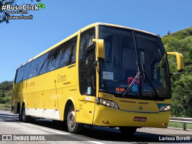 Viação Itapemirim 9553 na cidade de Três Rios, Rio de Janeiro, Brasil, por Larissa Borelli. ID da foto: 8902326.