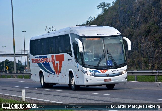 Viação Teresópolis RJ 203.017 na cidade de Guapimirim, Rio de Janeiro, Brasil, por Eduardo  Marques Teixeira. ID da foto: 8992120.