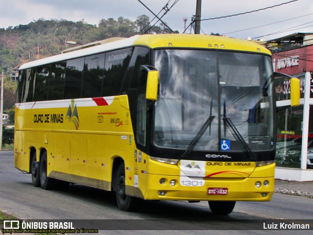 Ouro de Minas Transportes e Turismo 1301 na cidade de Juiz de Fora, Minas Gerais, Brasil, por Luiz Krolman. ID da foto: 9008975.