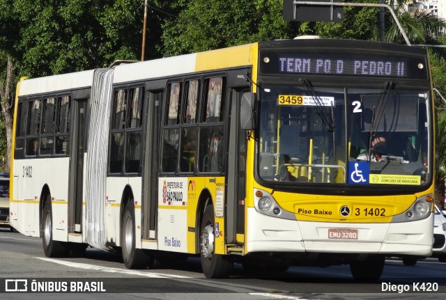 Viação Metrópole Paulista - Zona Leste 3 1402 na cidade de São Paulo, São Paulo, Brasil, por Diego K420 . ID da foto: 9019761.