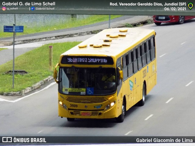Auto Ônibus Três Irmãos 3509 na cidade de Jundiaí, São Paulo, Brasil, por Gabriel Giacomin de Lima. Número da foto: #9067210.