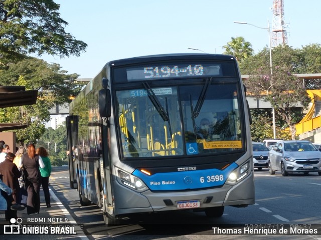 Viação Paratodos > São Jorge > Metropolitana São Paulo > Mobibrasil 6 3598 na cidade de São Paulo, São Paulo, Brasil, por Thomas Henrique de Moraes. ID da foto: 9085758.