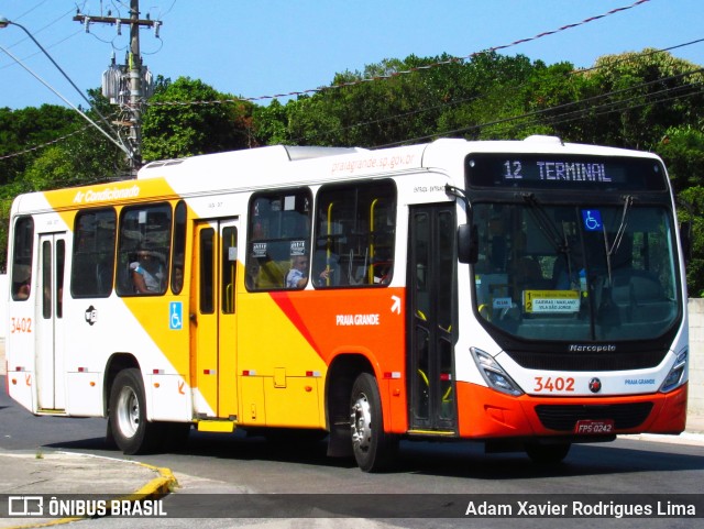 Viação Piracicabana Praia Grande 3402 na cidade de Praia Grande, São Paulo, Brasil, por Adam Xavier Rodrigues Lima. ID da foto: 9089164.