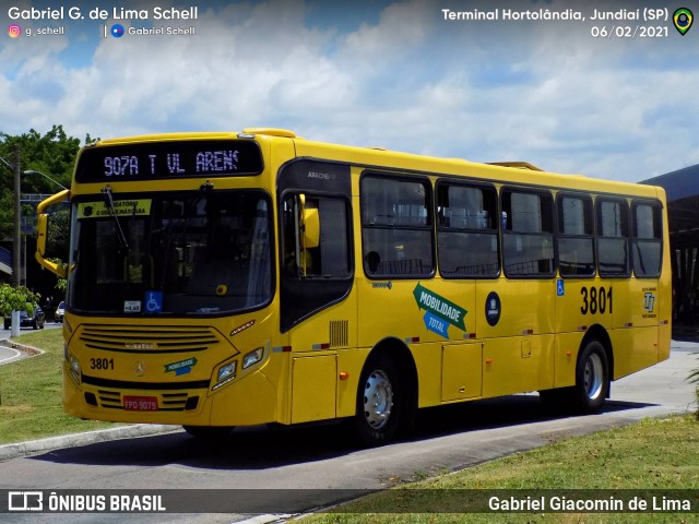 Auto Ônibus Três Irmãos 3801 na cidade de Jundiaí, São Paulo, Brasil, por Gabriel Giacomin de Lima. Número da foto: #9093690.
